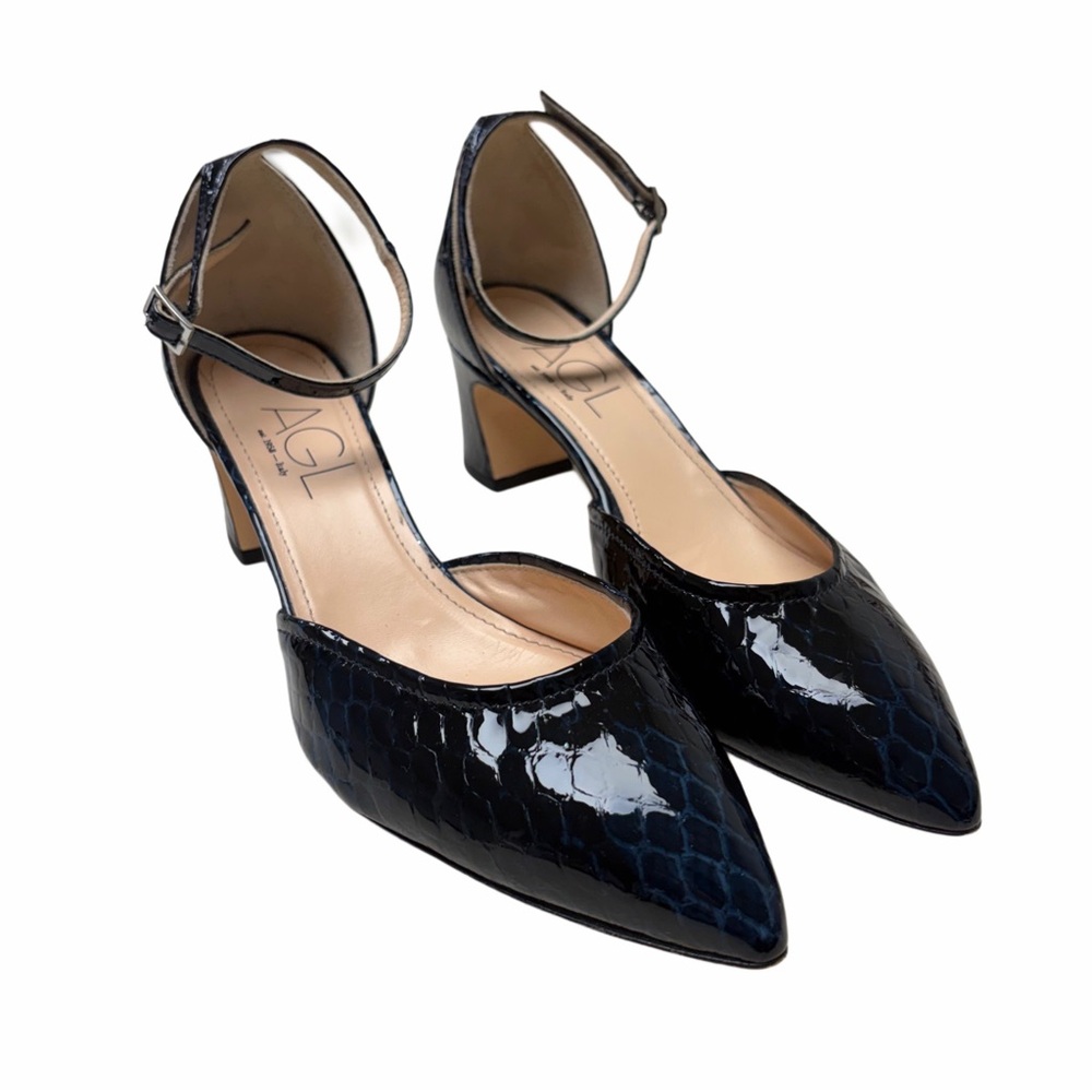 Attilio Giusti‎ Leombruni AGL D’Orsay Embossed Snakeskin Dark Blue Size 38.5